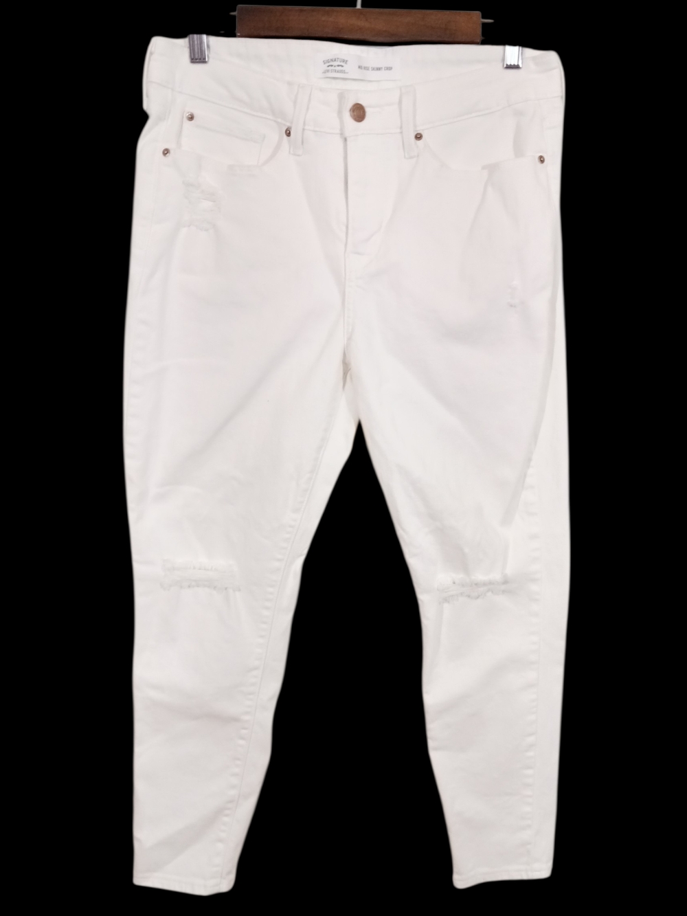 Levis Mid Rise Skinny Crop White Distressed Jeans | Size 10